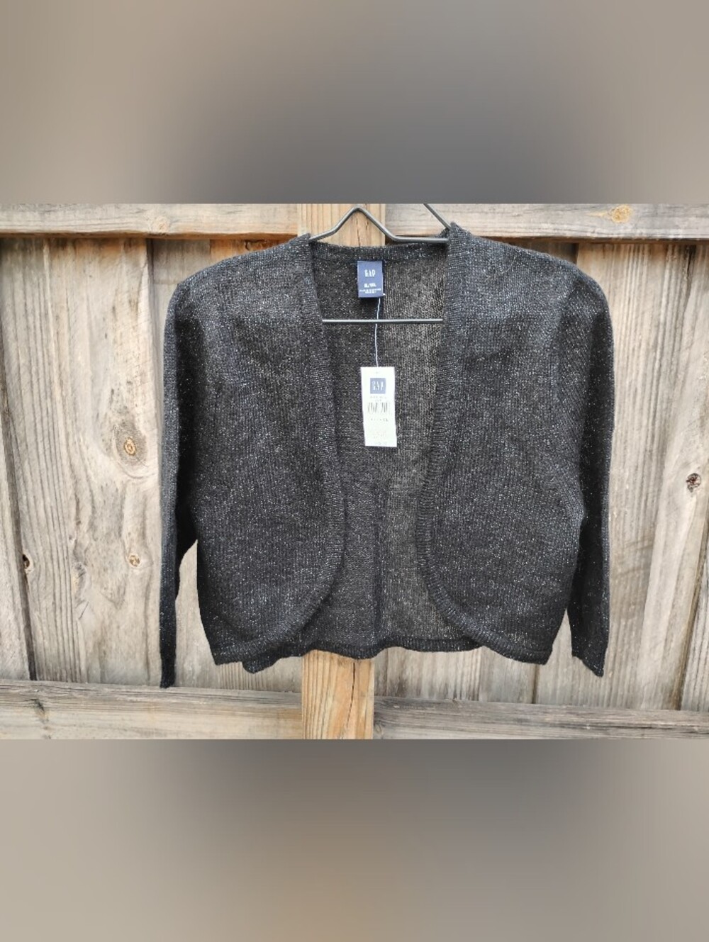 GAP Metalic Black Bolero Shrug 3/4 Sleeve Open Front Acrylic/Mohair Size XL-XXL